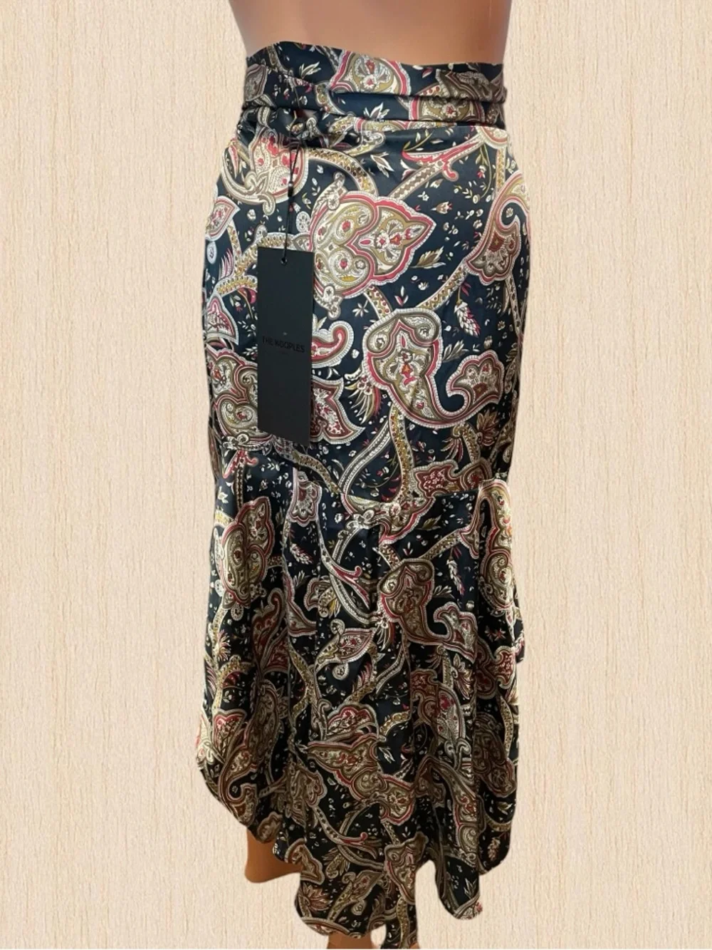 NWT The Kooples Paisley Asymmetrical Tanger Wrap Skirt Sz. 2 - Picture 6 of 9